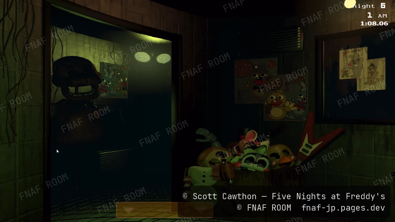 FNAF3の警備室の左の入口に、Phantom Freddyが立っている