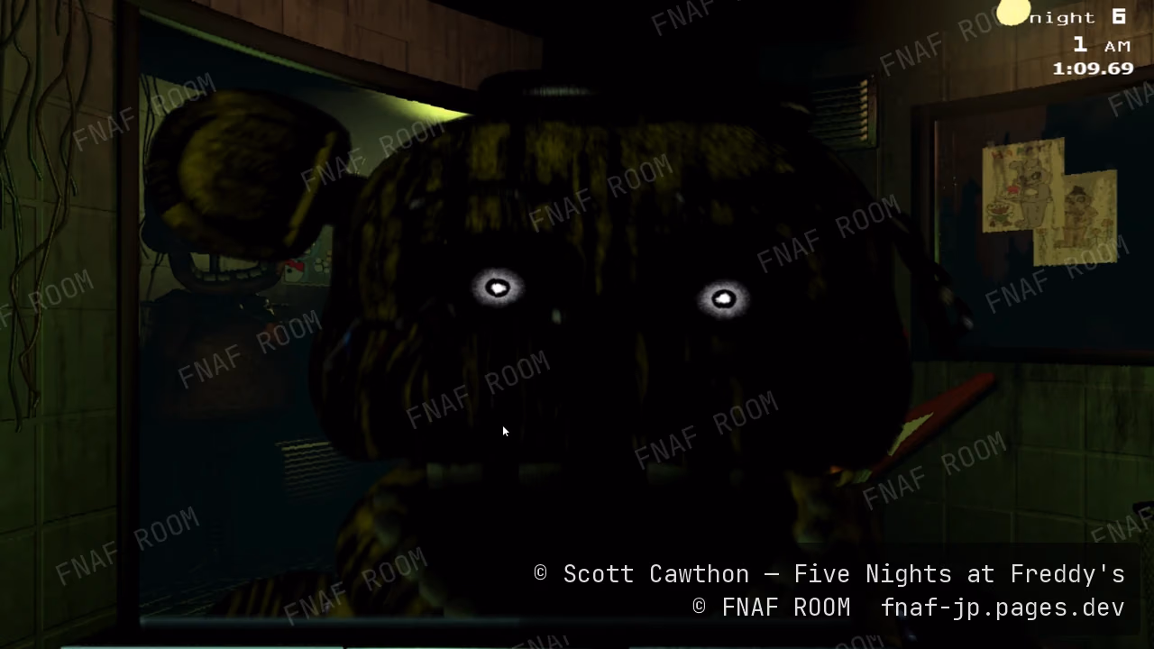 FNAF3でPhantom Freddyのジャンプスケアが画面いっぱいに出ている